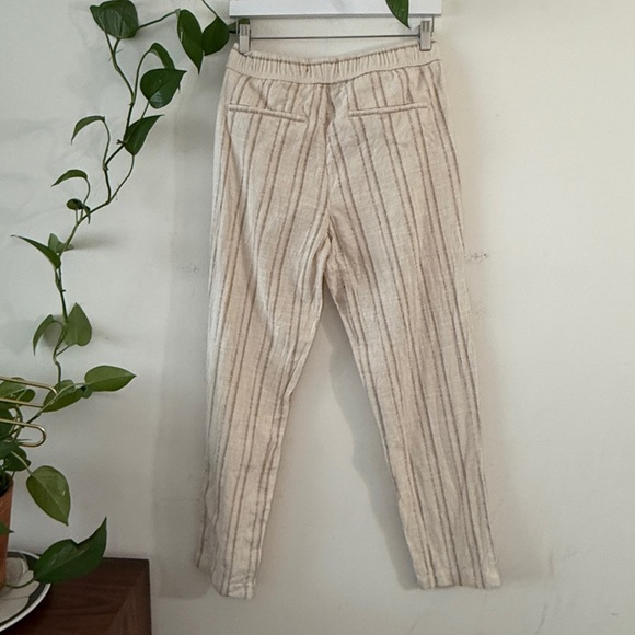 Zara Cotton / Linen Blend Striped Pull On pants Beige / Cream  Neutral Colors - Picture 2 of 7